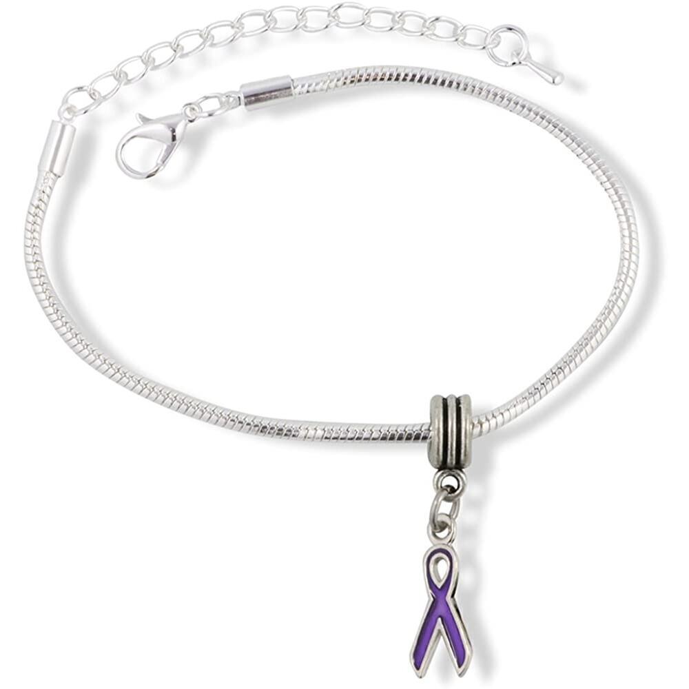 Purple Ribbon Cancer Alzheimer Animal Abuse Charm Bracelet